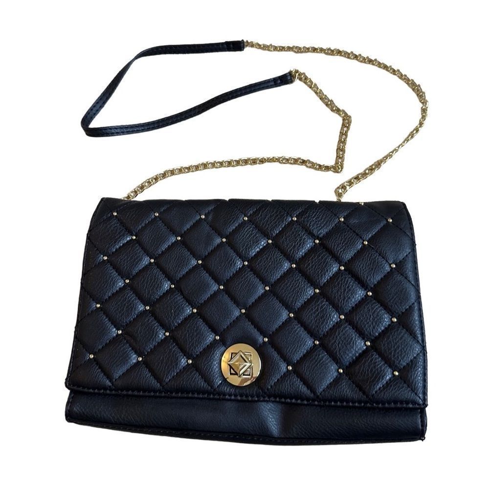 NWOT Neiman Marcus Brand Black Faux Leather Fold Over Envelope Purse